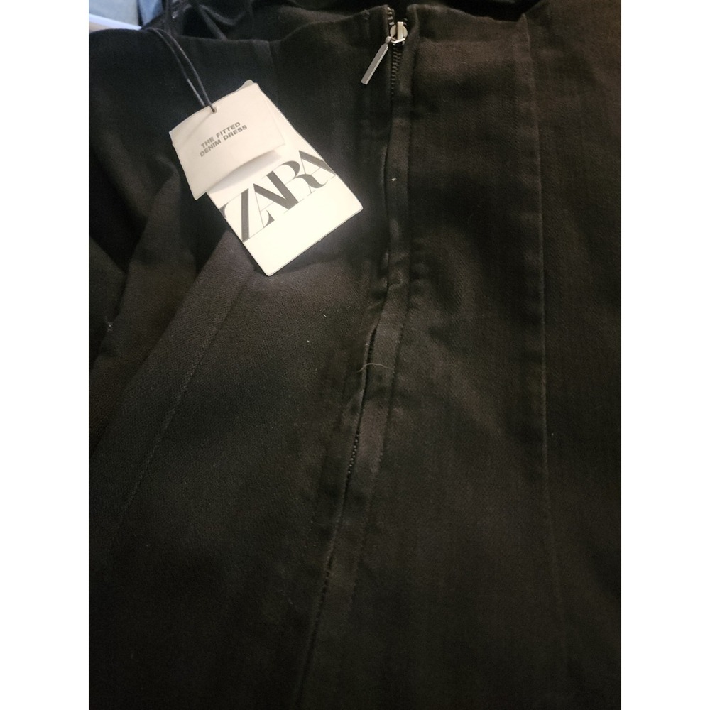 ZARA NEW WOMAN MIDI FITTED ZW THE DENIM DRESS FRAYED  HEM SMALL NWT T50 NEW - Picture 5 of 5